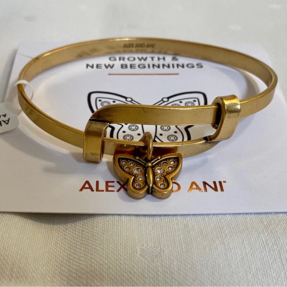 NWT Alex and Ani Crystal Butterfly Charm Bangle in Rafaelian Gold. - Picture 14 of 14